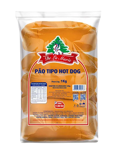Pão para Hot Dog De La Marie 1kg - embalagem laranja com pães tipo hot dog