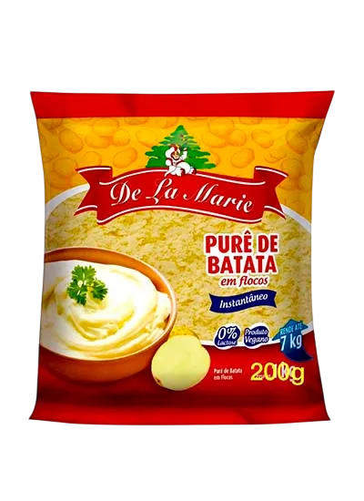 Purê de Batata 200g Embalagem de Purê de Batata em Flocos De La Marie 200g - porção individual para refeições práticas