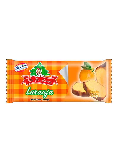 Bolo Sabor Laranja 200g Mistura para Bolo Sabor Laranja De La Marie 200g - embalagem com desenho de laranja e fatia de bolo