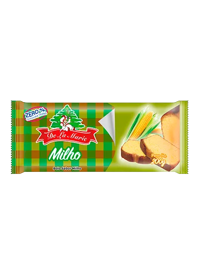 Bolo Sabor Milho 200g Mistura para Bolo Sabor Milho De La Marie 200g - embalagem com desenho de milho e fatia de bolo