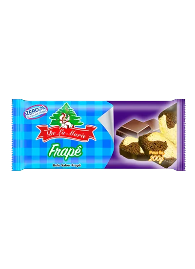 Bolo Sabor FrapĆŖ 200g Mistura para Bolo Sabor FrapĆŖ De La Marie 200g - embalagem com desenho de chocolate e fatia de bolo mesclado