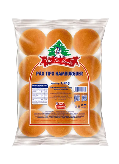 Pão Tipo Hambúrguer De La Marie 1,2kg - embalagem laranja com pães para hambúrguer