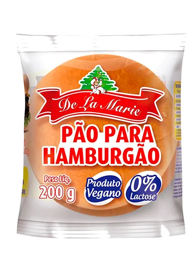 Pão para Hamburgão De La Marie 200g - embalagem branca e vermelha com pães grandes