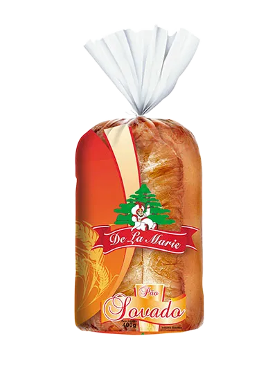 Pão Sovado De La Marie 400g - embalagem laranja e branca com pão sovado tradicional