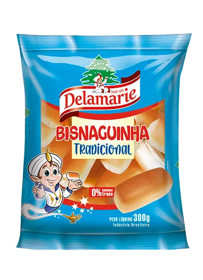 Bisnaguinha Tradicional Delamarie 300g - embalagem azul com bisnaguinhas macias