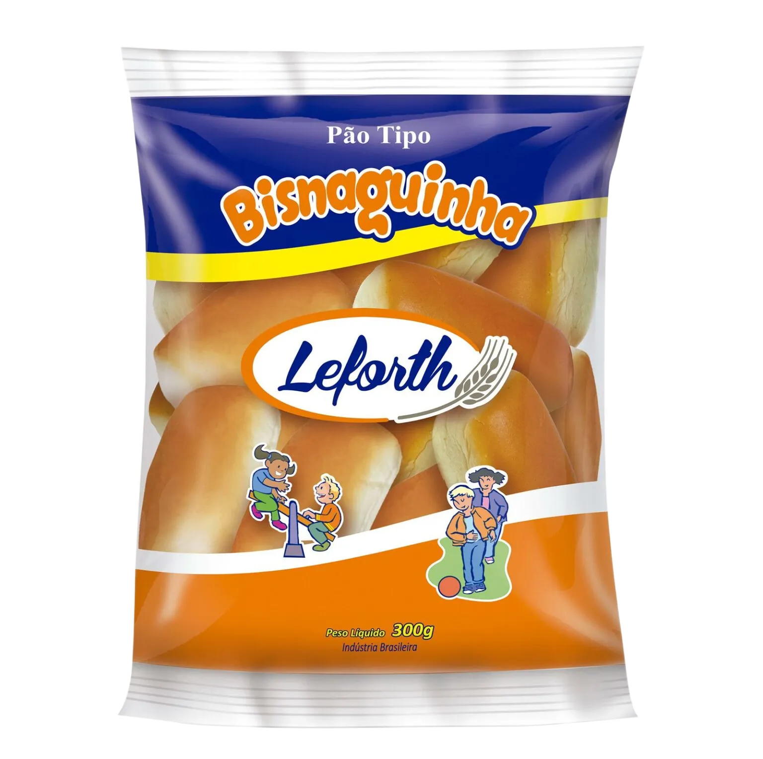 Bisnaguinha Tradicional Leforth 300g - embalagem azul e laranja com bisnaguinhas